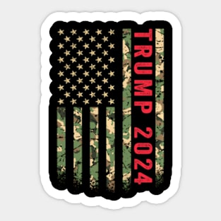 Trump 2024 President American Flag Camouflage Camo Veteran Sticker